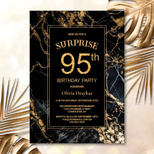 Invitation Black Gold Marble Surprise 95e fête d'anniversaire