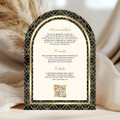 Invitation Black Gold Marocain QR Code Sikh Arch Mariage