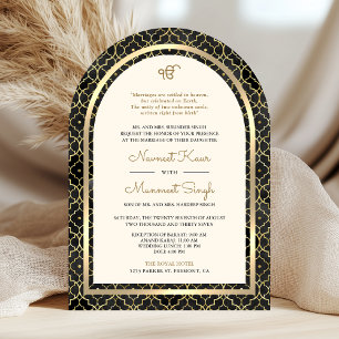 Invitation Black Gold Marocain QR Code Sikh Arch Mariage