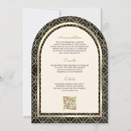 Invitation Black Gold Marocain QR Code Sikh Arch Mariage (Dos)