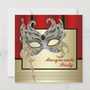 Invitation Black Gold Mask Red Black Masquerade Party