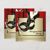 Invitation Black Gold Mask Rouge Black Masquerade Party (Devant / Derrière)