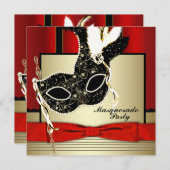 Invitation Black Gold Mask Rouge Black Masquerade Party (Devant / Derrière)
