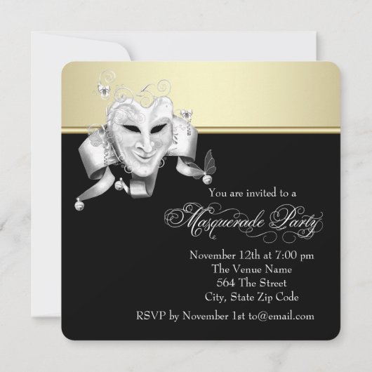 Invitation Black Gold Masquerade (Dos)