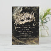 Invitation Black Gold Masquerade fête d'anniversaire (Debout devant)