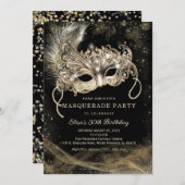 Invitation Black Gold Masquerade fête d'anniversaire (Devant / Derrière)