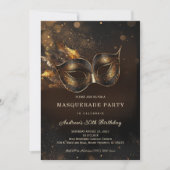 Invitation Black Gold Masquerade fête d'anniversaire (Devant)