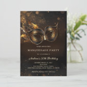 Invitation Black Gold Masquerade fête d'anniversaire (Debout devant)