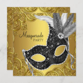 Invitation Black Gold Masquerade Party (Devant / Derrière)