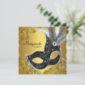 Invitation Black Gold Masquerade Party (Debout devant)