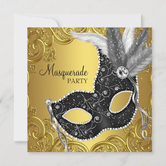 Invitation Black Gold Masquerade Party (Devant)