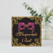 Invitation Black Gold Masquerade Party (Debout devant)