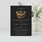 Invitation Black Gold Masquerade Party Anniversaire Photo (Debout devant)