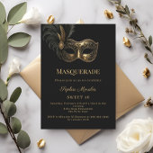 Invitation Black gold Masquerade party Sweet 16