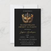 Invitation Black Gold Masquerade Sweet 16 Birthday Party (Devant)