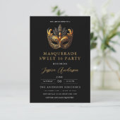 Invitation Black Gold Masquerade Sweet 16 Birthday Party (Debout devant)