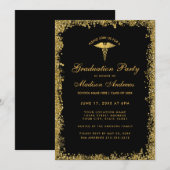 Invitation Black Gold Médicale Graduation Party (Devant / Derrière)