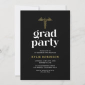 Invitation Black Gold Médicale Photo Graduation Party (Dos)