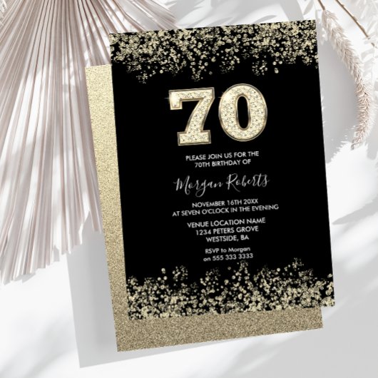 Invitation Black & Gold Mens Fête des femmes 70e anniversaire