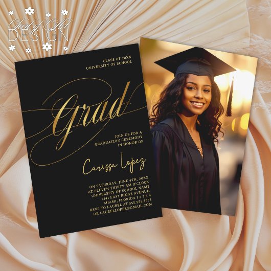 Invitation Black & Gold Minimale Scripté de la cérémonie de r