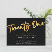 Invitation Black Gold Minimalist Élégant 21e anniversaire (Debout devant)