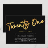 Invitation Black Gold Minimalist Élégant 21e anniversaire (Devant / Derrière)
