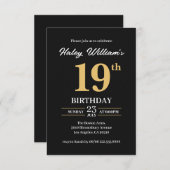 Invitation Black Gold Minimalist Moderne Simple 19e anniversa (Devant / Derrière)