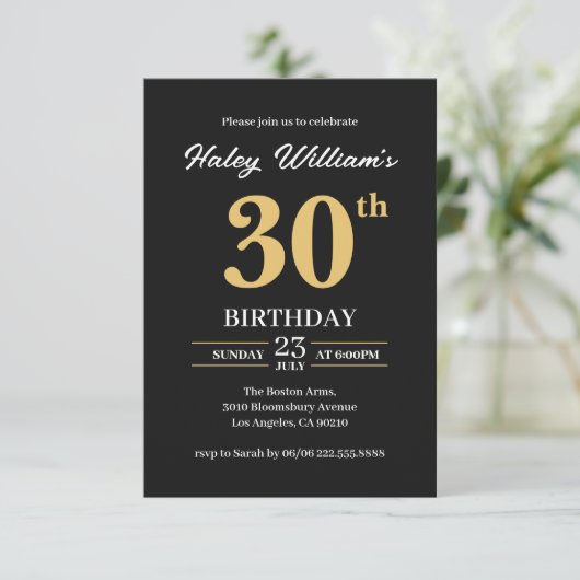 Invitation Black Gold Minimalist moderne simple 30e anniversa (Debout devant)