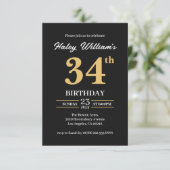 Invitation Black Gold Minimalist Moderne Simple 34e anniversa (Debout devant)