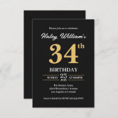 Invitation Black Gold Minimalist Moderne Simple 34e anniversa (Devant / Derrière)