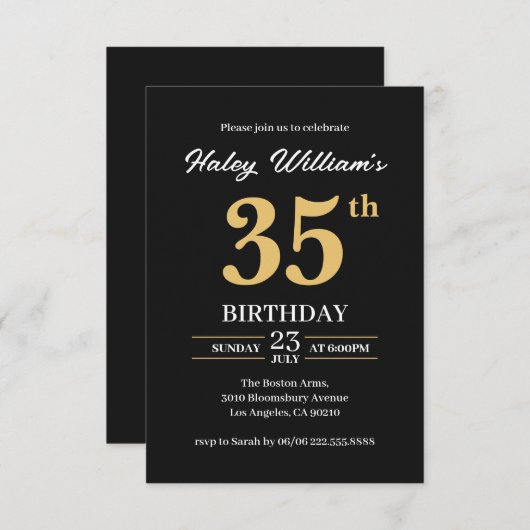 Invitation Black Gold Minimalist Moderne Simple 35e anniversa (Devant / Derrière)