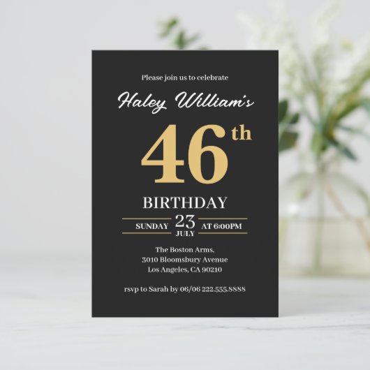 Invitation Black Gold Minimalist Moderne Simple 46e anniversa (Debout devant)