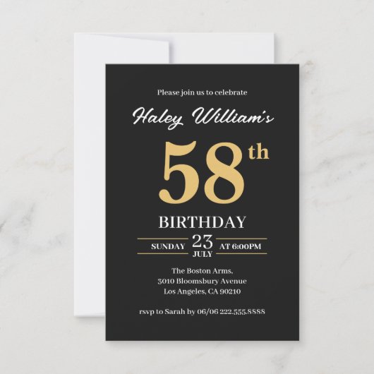 Invitation Black Gold Minimalist Moderne Simple 58e anniversa (Devant)
