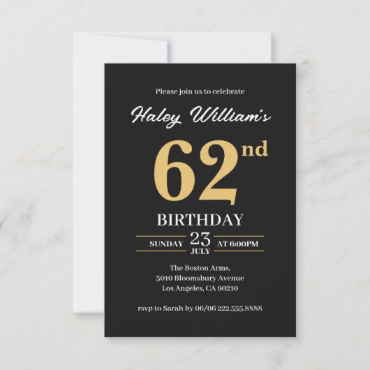 Invitation Black Gold Minimalist Moderne Simple 62e anniversa (Devant)