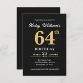 Invitation Black Gold Minimalist Moderne Simple 64e anniversa (Devant / Derrière)