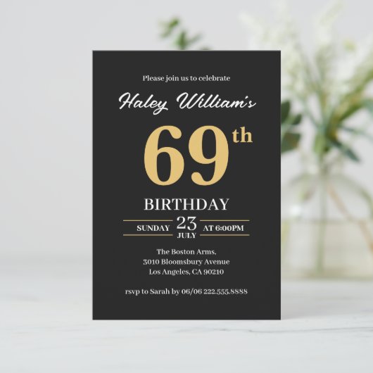 Invitation Black Gold Minimalist Moderne Simple 69e anniversa (Debout devant)