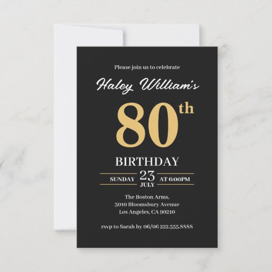 Invitation Black Gold Minimalist moderne Simple 80e anniversa (Devant)