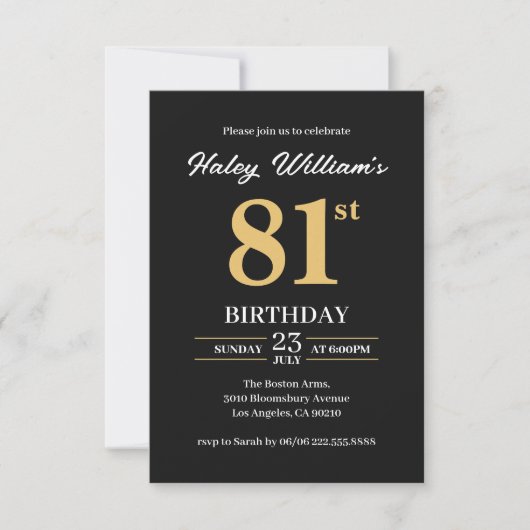 Invitation Black Gold Minimalist Moderne Simple 81e anniversa (Devant)