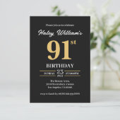 Invitation Black Gold Minimalist Moderne Simple 91e anniversa (Debout devant)