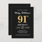 Invitation Black Gold Minimalist Moderne Simple 91e anniversa (Devant / Derrière)