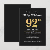 Invitation Black Gold Minimalist Moderne Simple 92e anniversa (Devant / Derrière)
