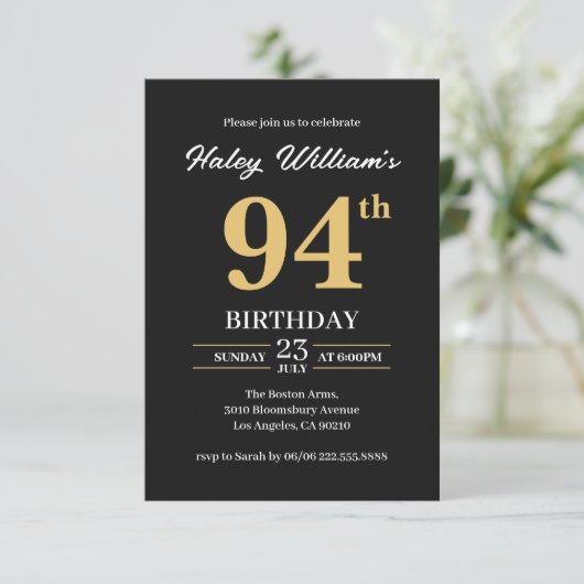 Invitation Black Gold Minimalist Moderne Simple 94e anniversa (Debout devant)