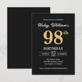 Invitation Black Gold Minimalist Moderne Simple 98e anniversa (Devant / Derrière)
