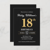 Invitation Black Gold Minimalist Simple Modern 18e anniversai (Devant / Derrière)