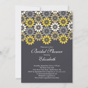 Invitation Black & Gold Modern Blooms Fête de l'mariée floral
