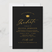 Invitation Black Gold Modern Calligraphy Photo Graduation (Devant)