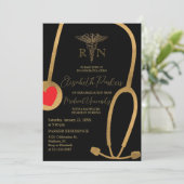 Invitation Black Gold Modern Nursing School Graduation Party (Debout devant)