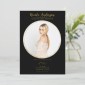 Invitation Black & Gold Modern Round Photo Party Graduation (Debout devant)