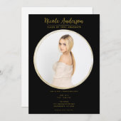 Invitation Black & Gold Modern Round Photo Party Graduation (Devant / Derrière)