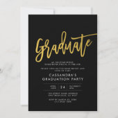 Invitation Black Gold Modern Script Graduate Party (Devant)